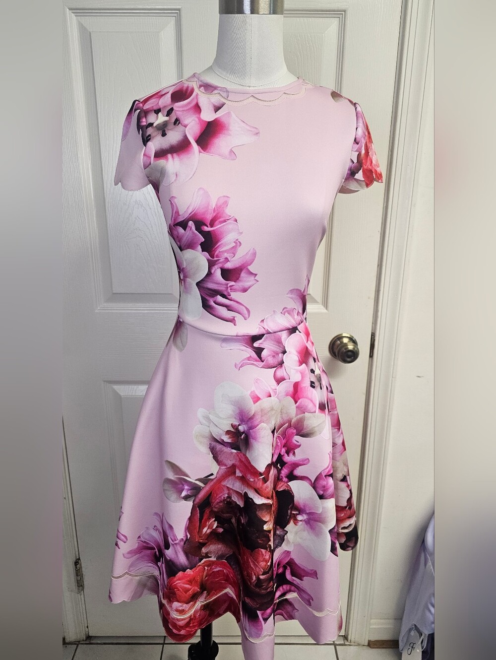 Ted Baker Seeana Splendour Floral Scuba Skater Dress Pink Size 0 Mint - Picture 2 of 10